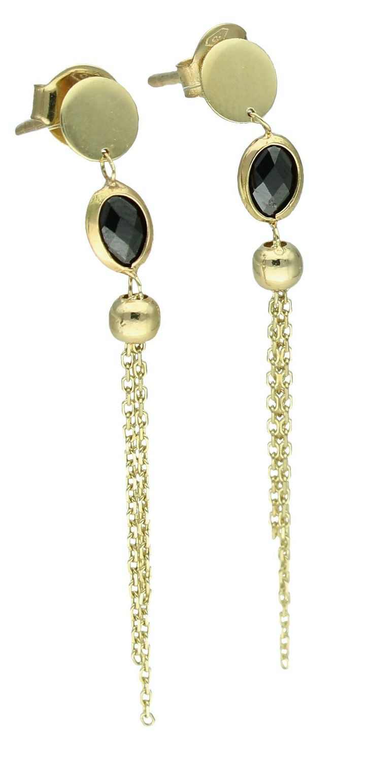 Złote kolczyki 375 wiszące z czarną cyrkonią KL 9563 375 (2).jpg